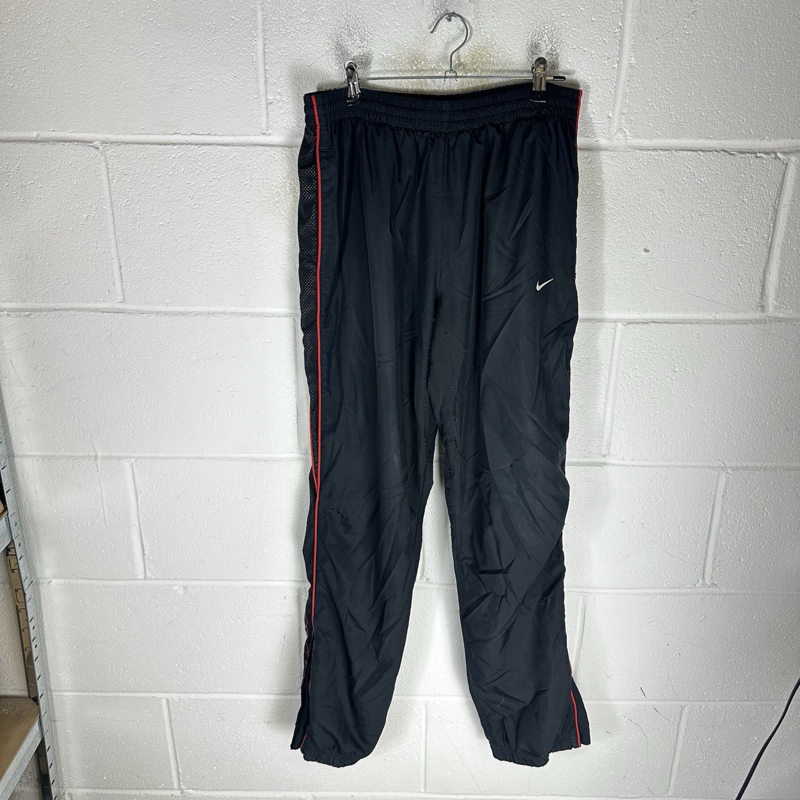 Vintage Nike Tracksuit Bottoms Mens Medium Black Red Swoosh Y2K 00s Baggy Retro*