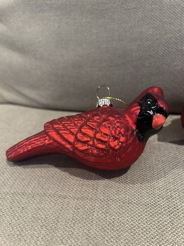 (2) Red Cardinal Glass Christmas Ornament Winter Bird Decor - Picture 3 of 13