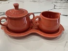 Coral Fiestaware HLC Cream & Sugar W/ Tray Lid Fiesta 4 Piece Creamer Set