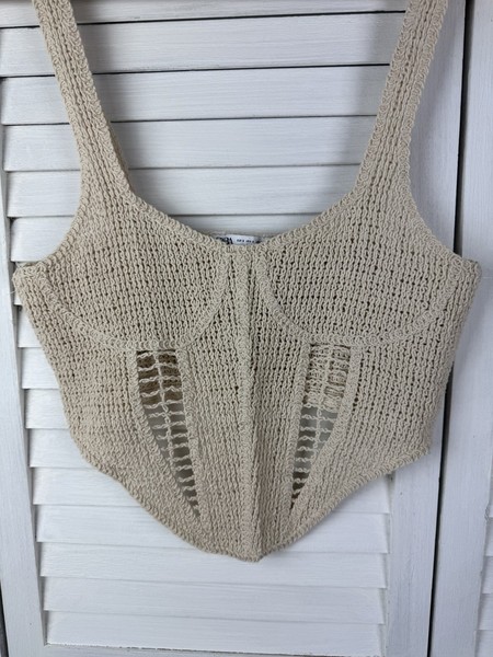 Zara Crochet Knit Top Corset Style Boho Sz S