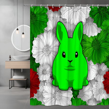 Green Bunny Floral Shower Curtain Cute Cartoon Print