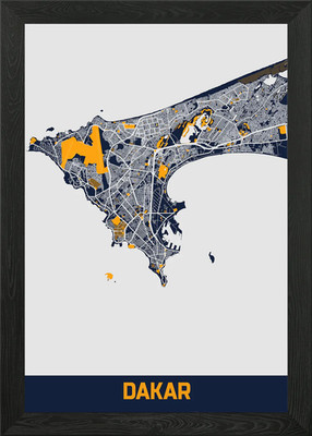 Dakar Bluefresh Map Framed Wall Art Poster Canvas Print Picture