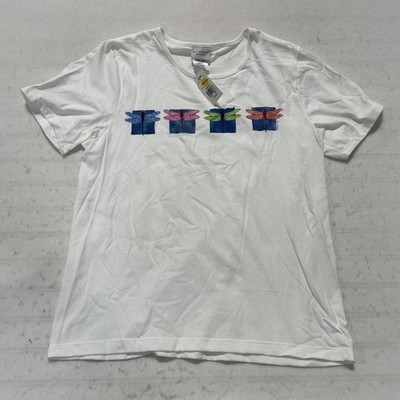 NWT Sonoma Shirt Womens Medium Cotton White Dragonfly Graphic Tee Short Sleeve