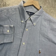 Ralph Lauren Mens 17 1/2-35 Yarmouth Button Down Shirt Blue Oxford Pony Logo