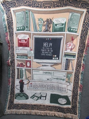Goodwin Weavers Vintage 90s Desktop Computer Gaming Gamer Blanket Tapestry 64x48