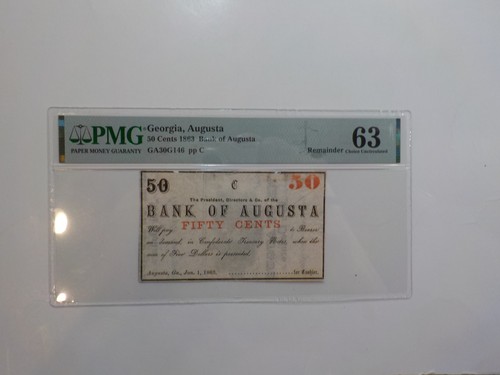 Bürgerkrieg Konföderierte 1863 50 Cent Schein Bank von Augusta PMG Stempelglanz
