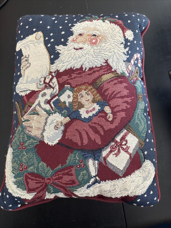 Riverdale Christmas Tapestry Santa Claus List Throw Pillow 16x11" Decorative #2