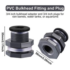 Outus 3 Pieces PVC Bulkhead Fitting with Plugs for Rain Barrels, Aquariums