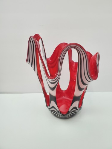JÓZEFINA KROSNO HAND BLOWN ERUPT BLACK WHITE BROWN ART GLASS SCULPTURE VASE - Picture 5 of 13
