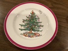 Rare Spode Christmas Tree Dinner Plate Magenta Red Rim Copeland England
