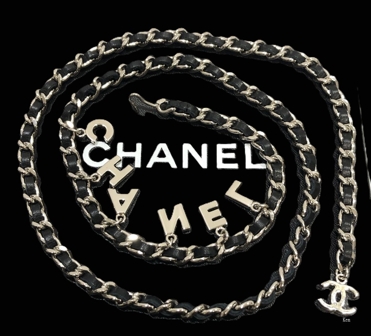 CHANEL BELT CC Logo Silver Vintage COIN kenkenjp Black 