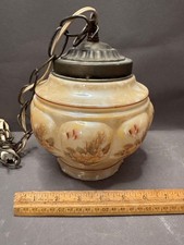 HAND PAINTED MCM TAN FLOWER BUBBLE RUFFLED EDGE SWAG PENDANT LIGHT CHANDELIER