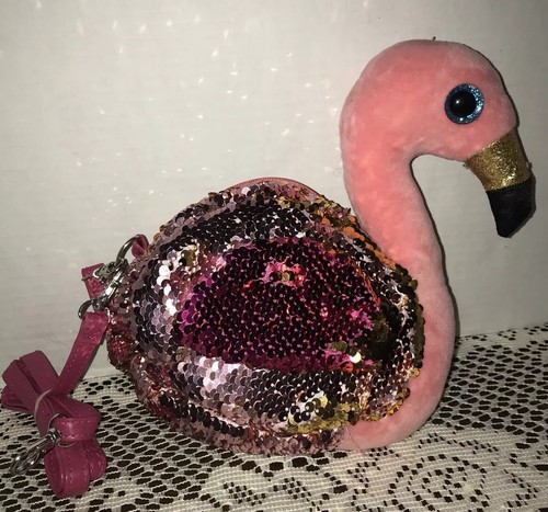 TY Beanie Babies Gilda Flamingo Girls Purse Pink Sequins crossbody - Picture 6 of 13