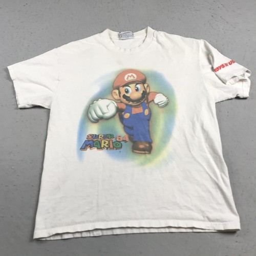 VINTAGE Super Mario N64 Shirt Mens Large White Toys R Us Promo Video Game 90s