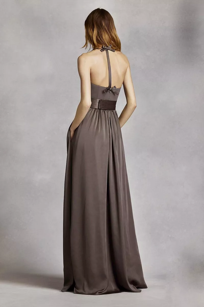 V Neck Halter Gown with Sash