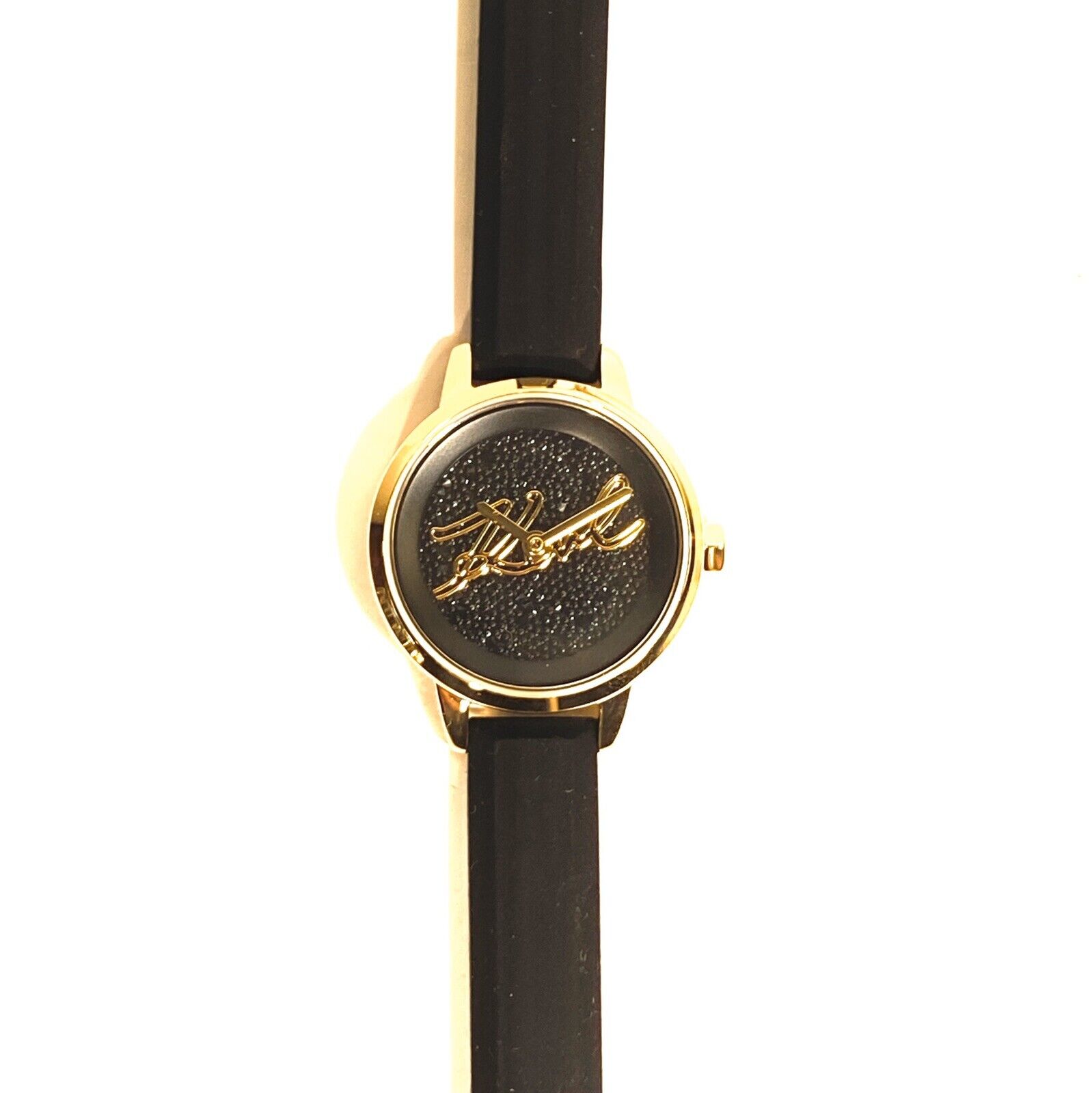 KARL LAGERFELD Swarovski Womens Signature Silicone Watch Gold (MSRP $119)