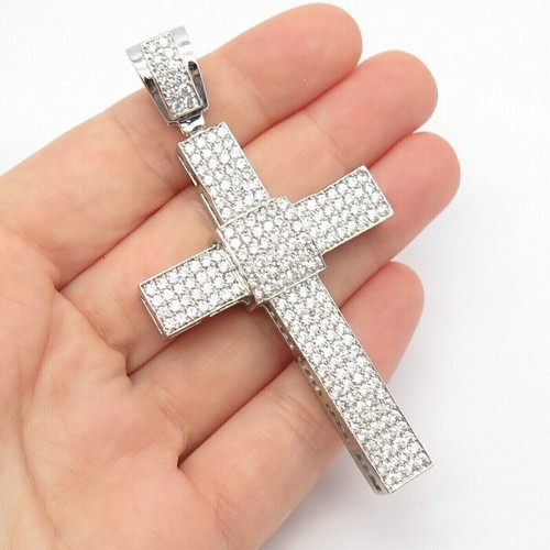 3Ct Round Cut Moissanite Diamond Cross Men's Charm Pendant 14K White Gold Plated - Picture 3 of 10