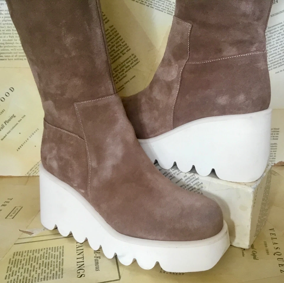 Bota alta Free People Equitare Lowell suela de cuña gamuza topo cremallera 39/9 nueva con etiquetas Foto 4 de 4