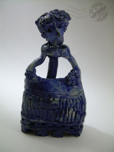 Retrato de una Dama Azul ARTE POPULAR jarrón ESCULTURA cerámica vidriada FIRMADO - Imagen 1 de 12