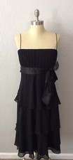 Liz Claiborne Black Bow Ruffle Tiered Flapper Spaghetti Strap Dress Sz 10 NWT!