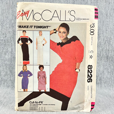 McCalls 8226 Slim Dress Below Knee or Evening Length Misses Size 12 16  Pattern | eBay