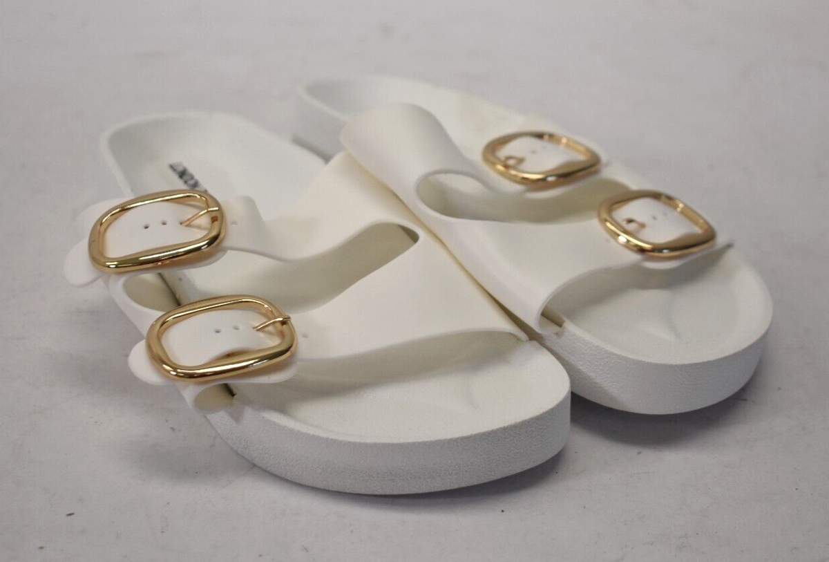 London Rebel Double Buckle Footbed Sandals White Slip On Shoes Womens Size  8-1/2
