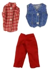 Barbie Vintage Clone 3 Piece Set Red Capris Blue Denim Vest Red/White Plaid Top