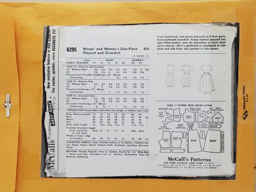 1960s Playsuit Top/Shorts/Skirt sz:20/40 ladies McCalls Pattern 6295 Vintage mu - Picture 6 of 6