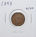 1893 US Indian Head Cent  G Good Free Shipping