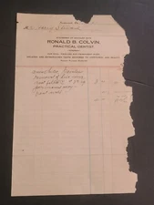 1921 Ronald B. Colvin Somerset PA Dentist Dental Receipt