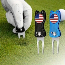 Foldable Golf Divot Repair Tool Switchblade with Ball Marker Pop-up Button 2 Pcs