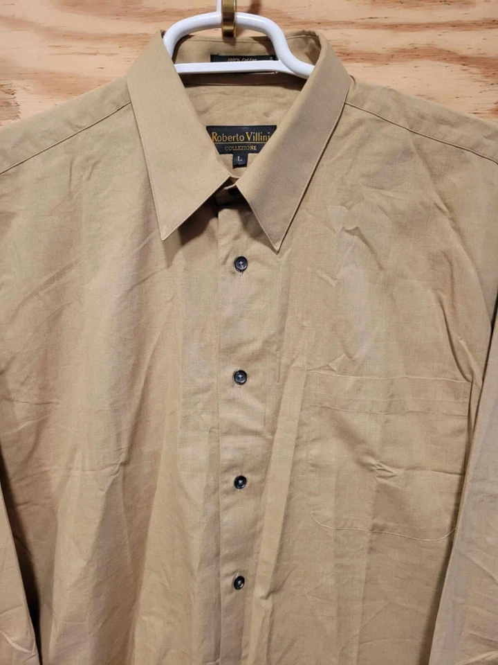 Camisa de hombre Roberto Villini con botones grande marrón cuello manga larga Foto 4 de 4