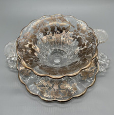 New Martinsville Janice Glass Bowl Plate Strawberry Overlay Footed Holiday