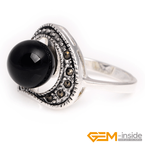 Natural Gemstone Charms Rings Jewelry Tibetan Silver Marcasite Women Gift 6#-8# - Picture 20 of 43