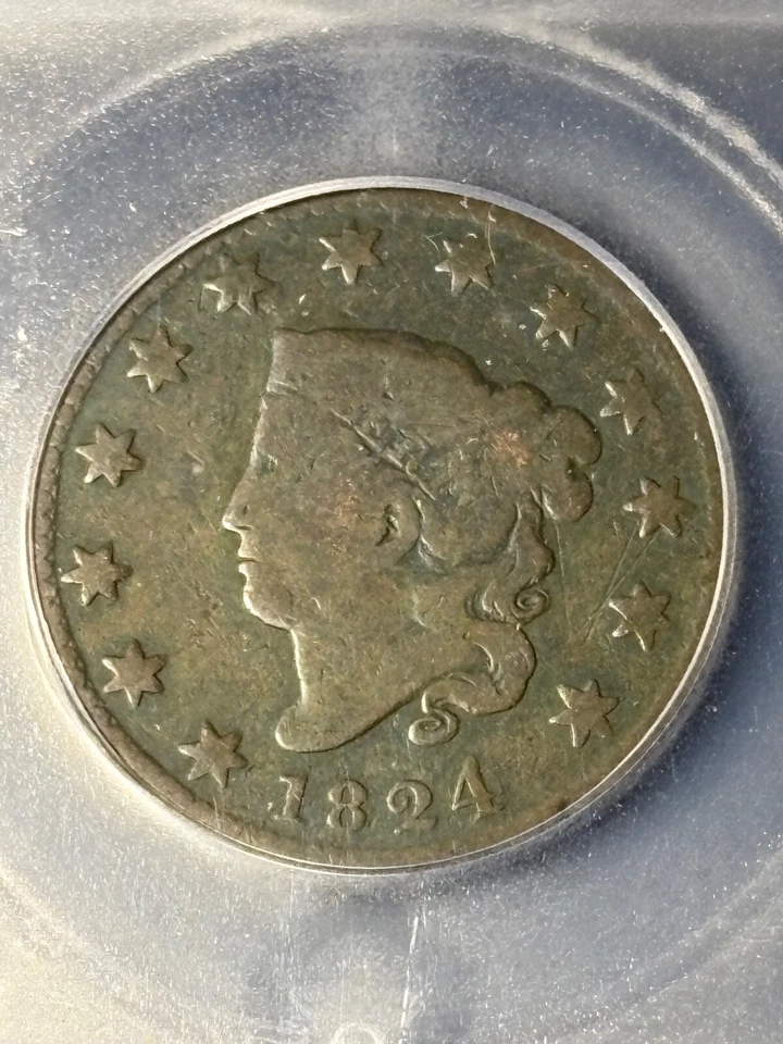 1824 CORONET HEAD LARGE CENT 1C ICG G6 DETAILS Scratched - Image 3 of 4