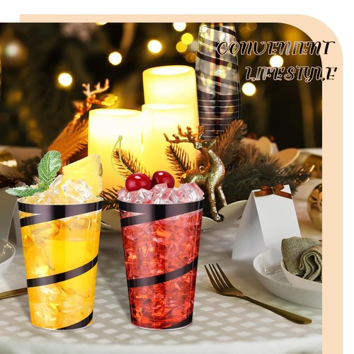 Bokon 100 Pcs 12 oz Rimmed Swirl Plastic Cups, Clear Plastic Cups with Rim Fancy - Picture 7 of 7