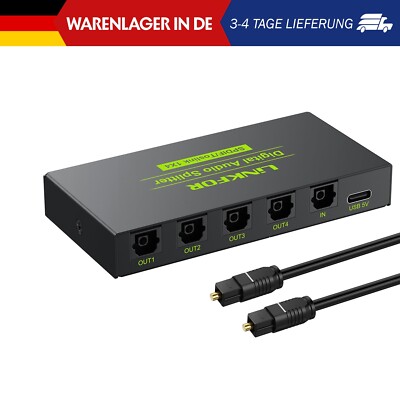 LiNKFOR Digital Optical Audio 1x4 Splitter Digital SPDIF Toslink Optical Fiber A