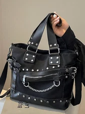 Vintage Y2K Large Capacity Tote Bag, Punk Style Shoulder Bag for Women