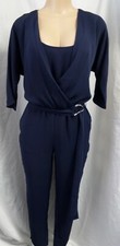 WHITE HOUSE BLACK MARKET OFFICER BLUE SURPLICE JUMPSUIT SIZE: 2 NWT 150 NWOT