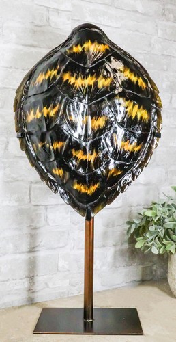 Nautical Marine Black Tone Faux Hawksbill Turtle Shell Sculpture With Pole Stand - Picture 10 of 11