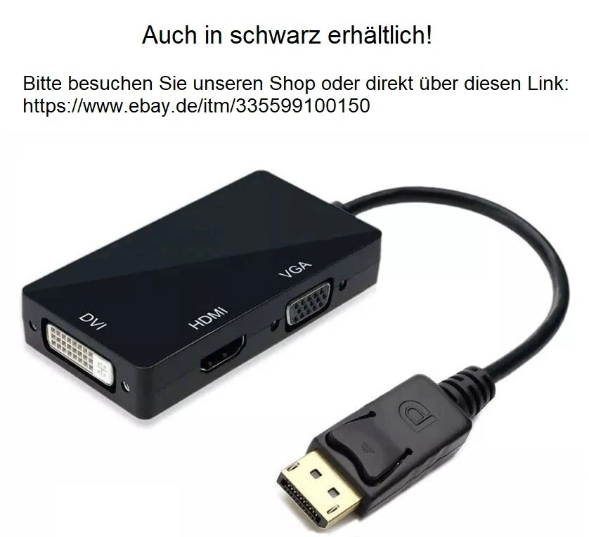 DisplayPort auf HDMI DVI VGA Adapter DP Konverter 3in1 1080p weiß - Bild 4 von 4