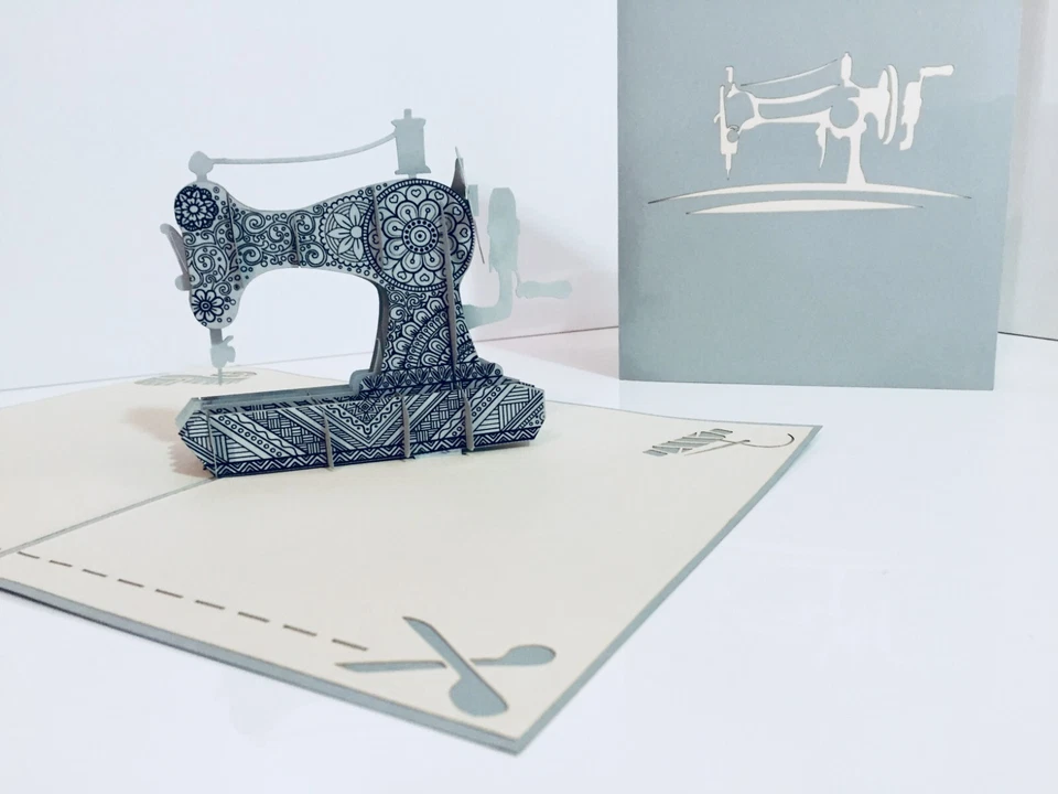 ОРИГАМИ POP CARD Серебряный серый швейная машина 3D всплывающий ручной работы с любовью карта - Изображение 3 из 4