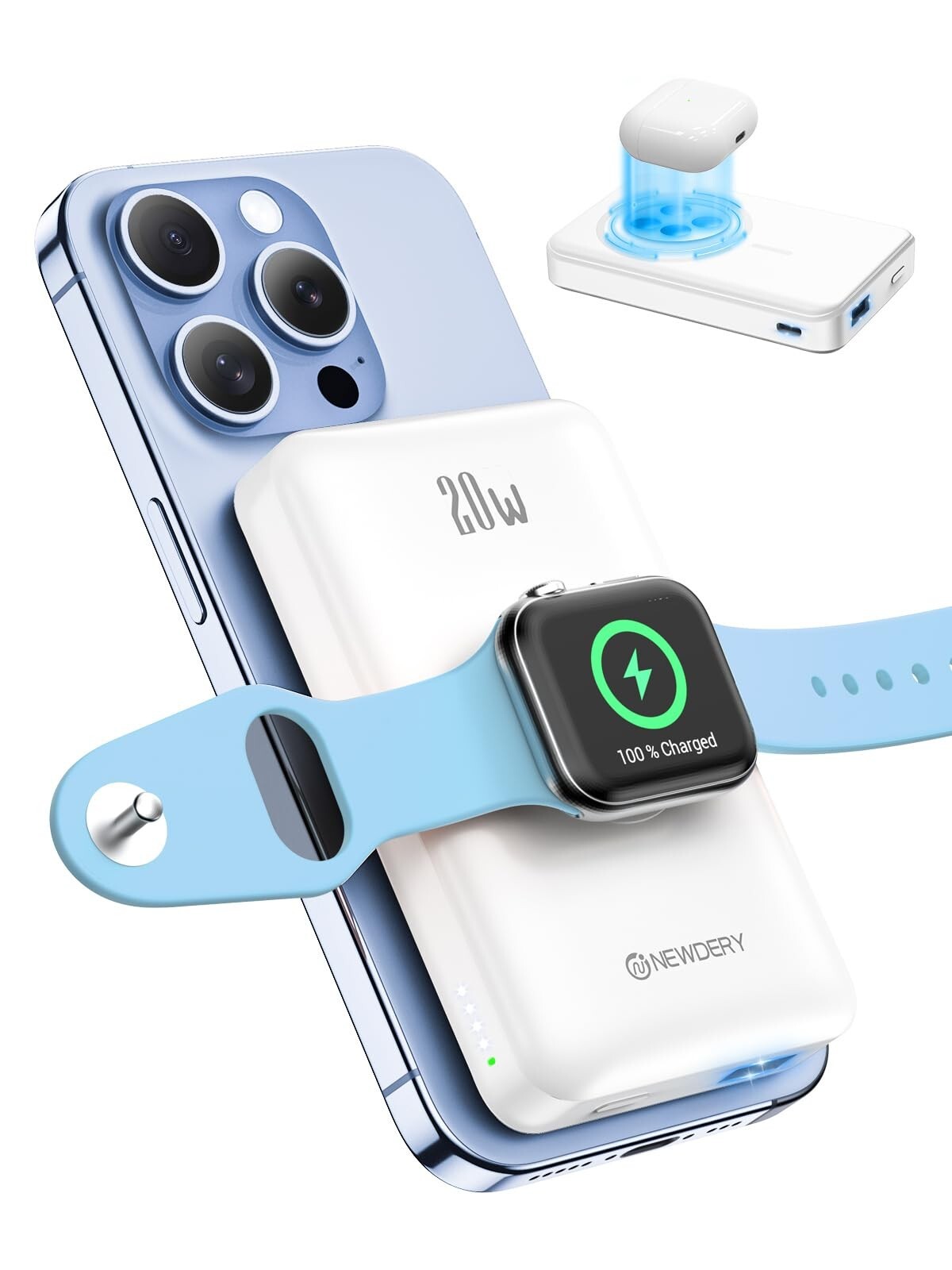 2-in-1 Portable Charger for Apple Watch & iPhone 16 15 14 13