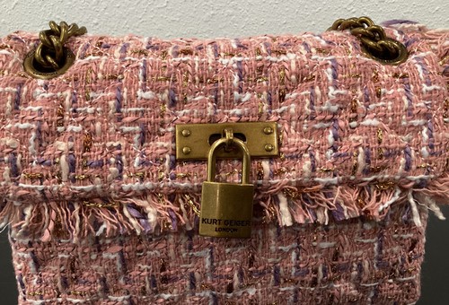 Kurt Geiger Mini Brixton Pink Tweed Gold Metallic Threading 8" x 2.25" x 5.5" - Picture 5 of 13