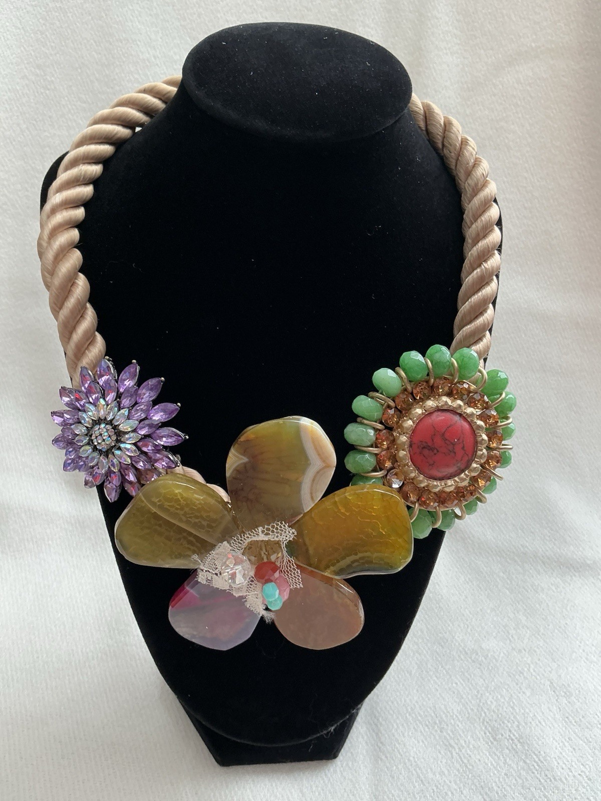 Statement Bib Necklace Multicolor Shell Glass Res… - image 1
