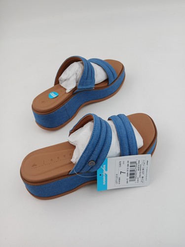 Reef Lofty Lux Hi Shoes Womens Size 7 Platform Sandals Slides Denim Comfort New - Picture 7 of 9