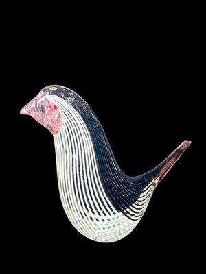 Murano Art Glass Bird Dino Martens Mezza Filigrana Style Hand Blown Plum Black