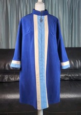 VANITY FAIR Mid Length House Coat/Robe Blue/White, Vintage Retro Clothing Size14