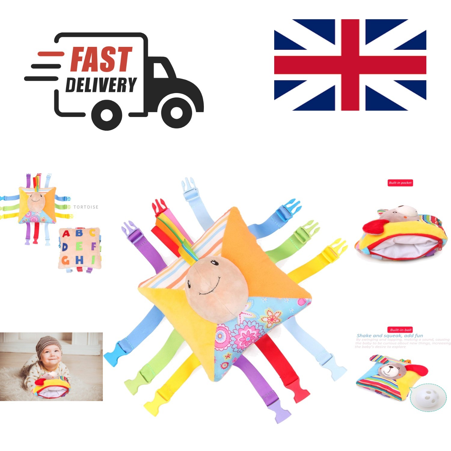 Multi-Textured Baby Rattle with Buckles - Ideal Travel Companion for Learning