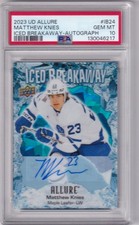2023-24 Upper Deck Allure Hockey Matthew Knies Iced Breakaway Blue Auto PSA 10